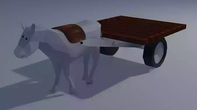 Donkey Cart Low-poly  3D model riggied game-ready animated 