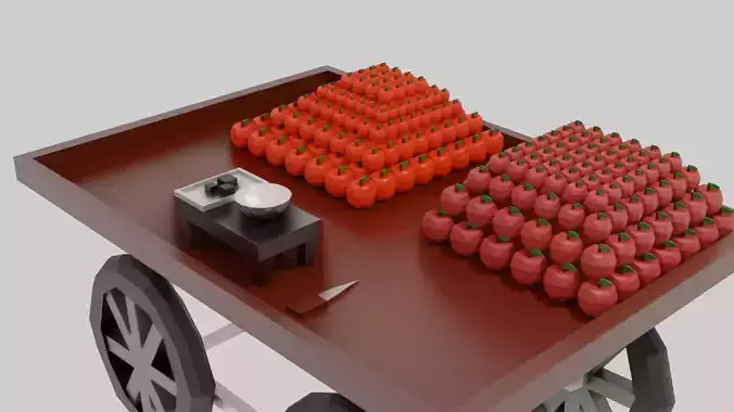 fruit wooden cart  game ready lowpoly 