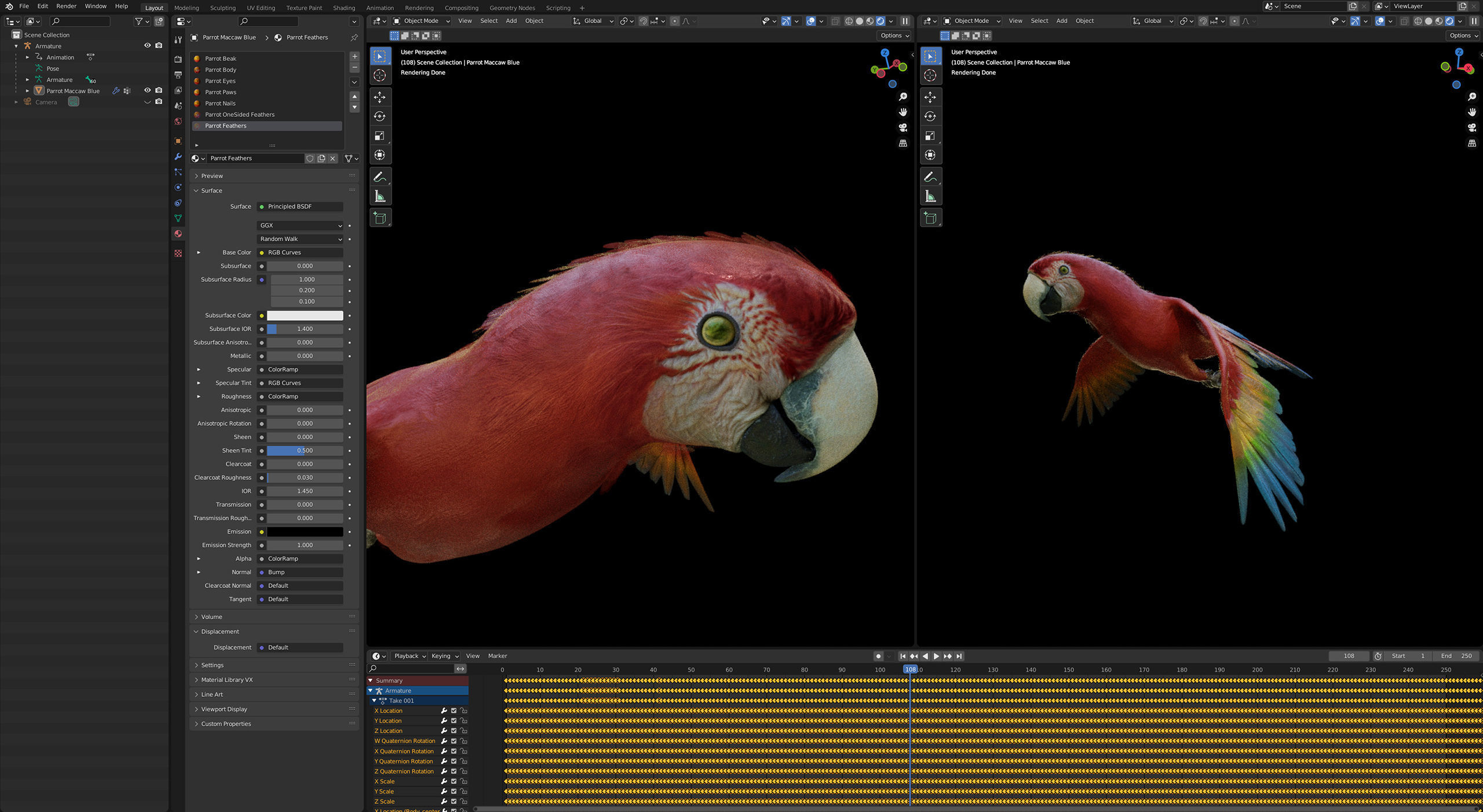 Animated Red Parrot 3D model_8