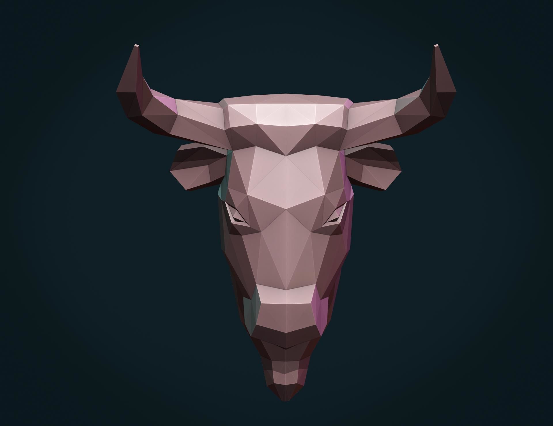 Bull  Head low Poly 3D print model_5