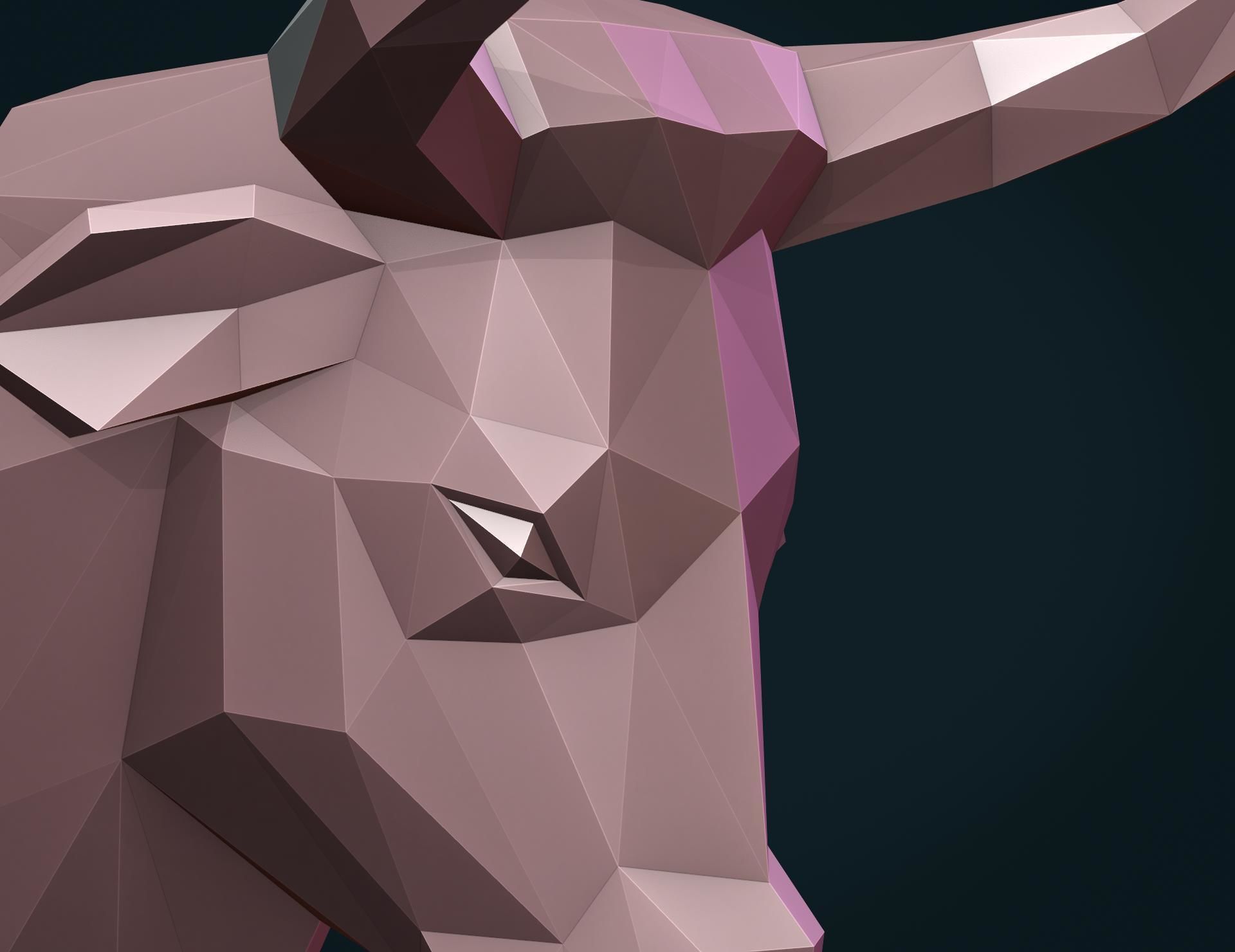Bull  Head low Poly 3D print model_7