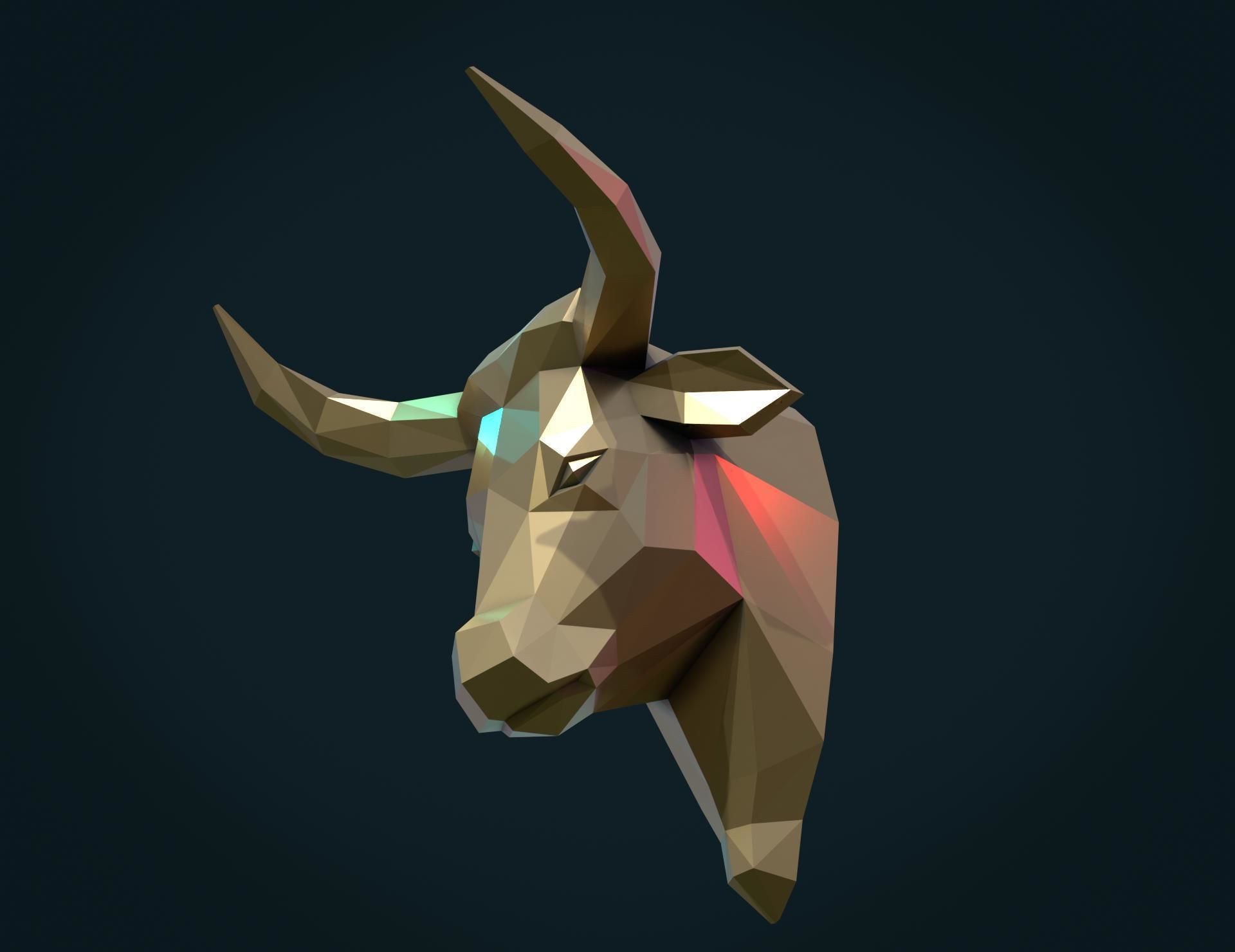 Bull  Head low Poly 3D print model_12