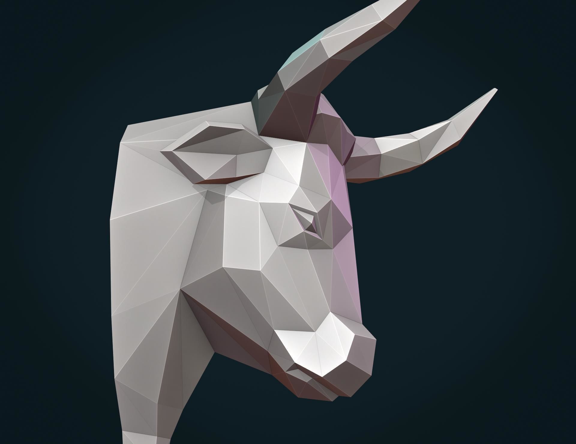 Bull  Head low Poly 3D print model_11