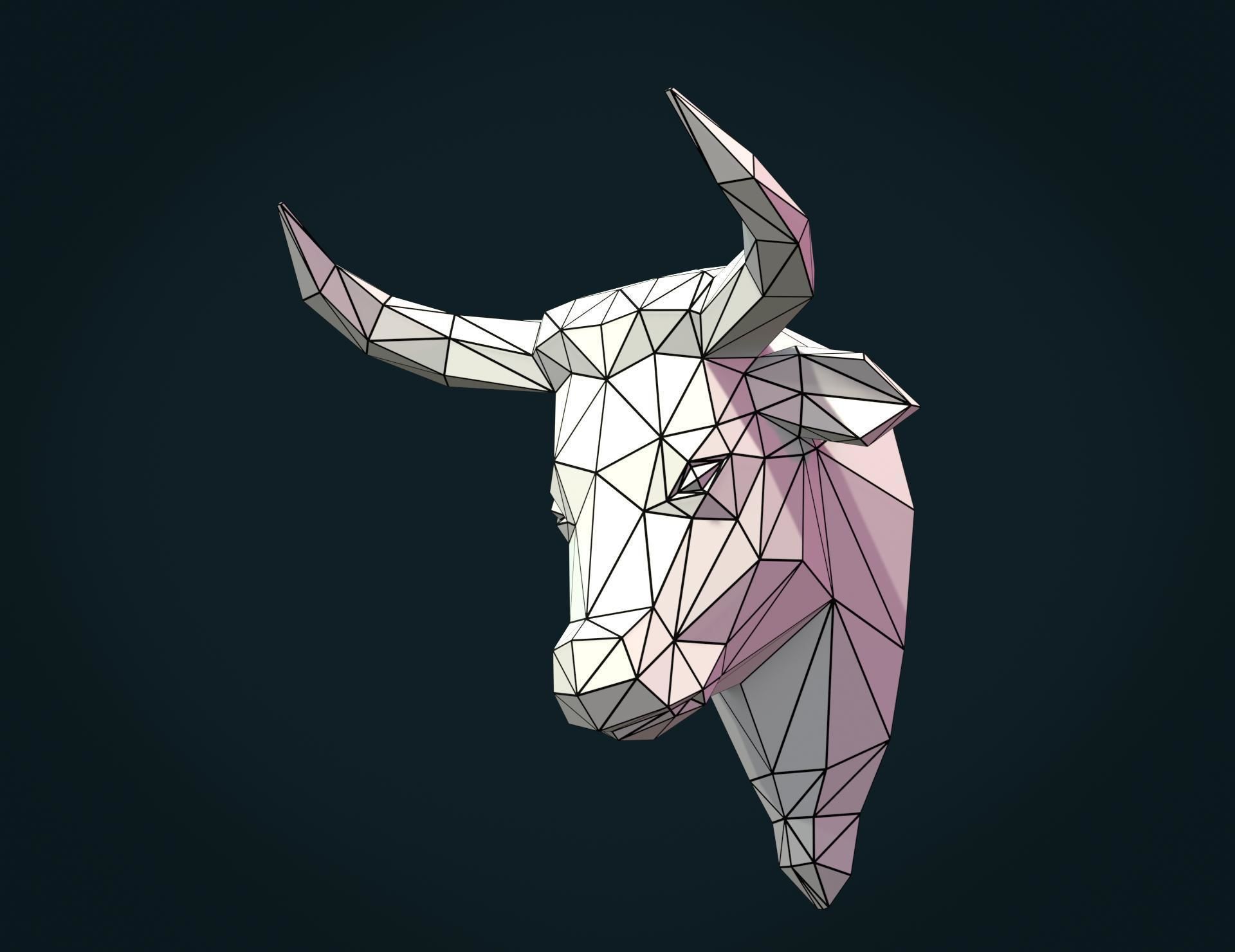 Bull  Head low Poly 3D print model_14