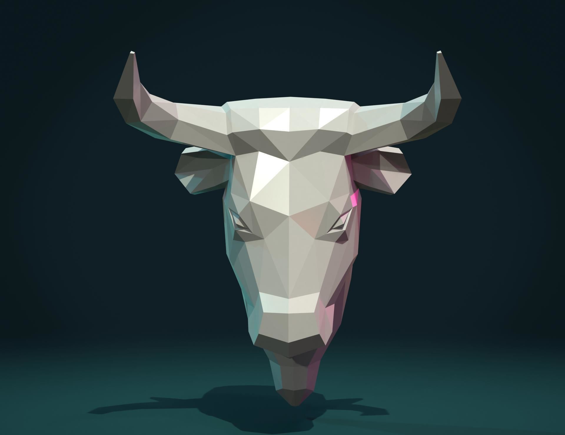 Bull  Head low Poly 3D print model_2