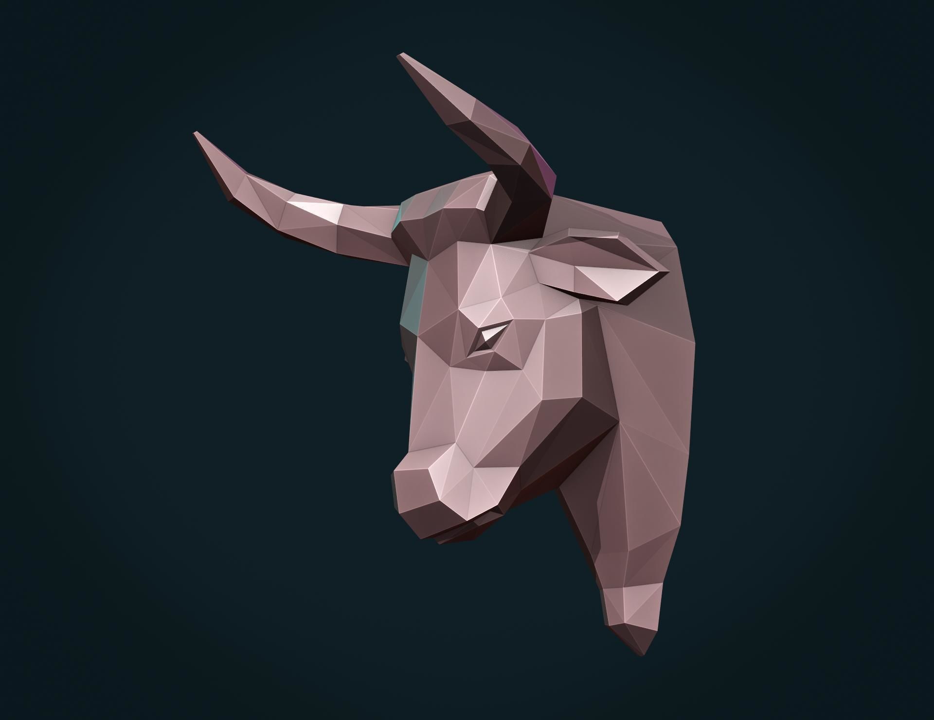 Bull  Head low Poly 3D print model_4