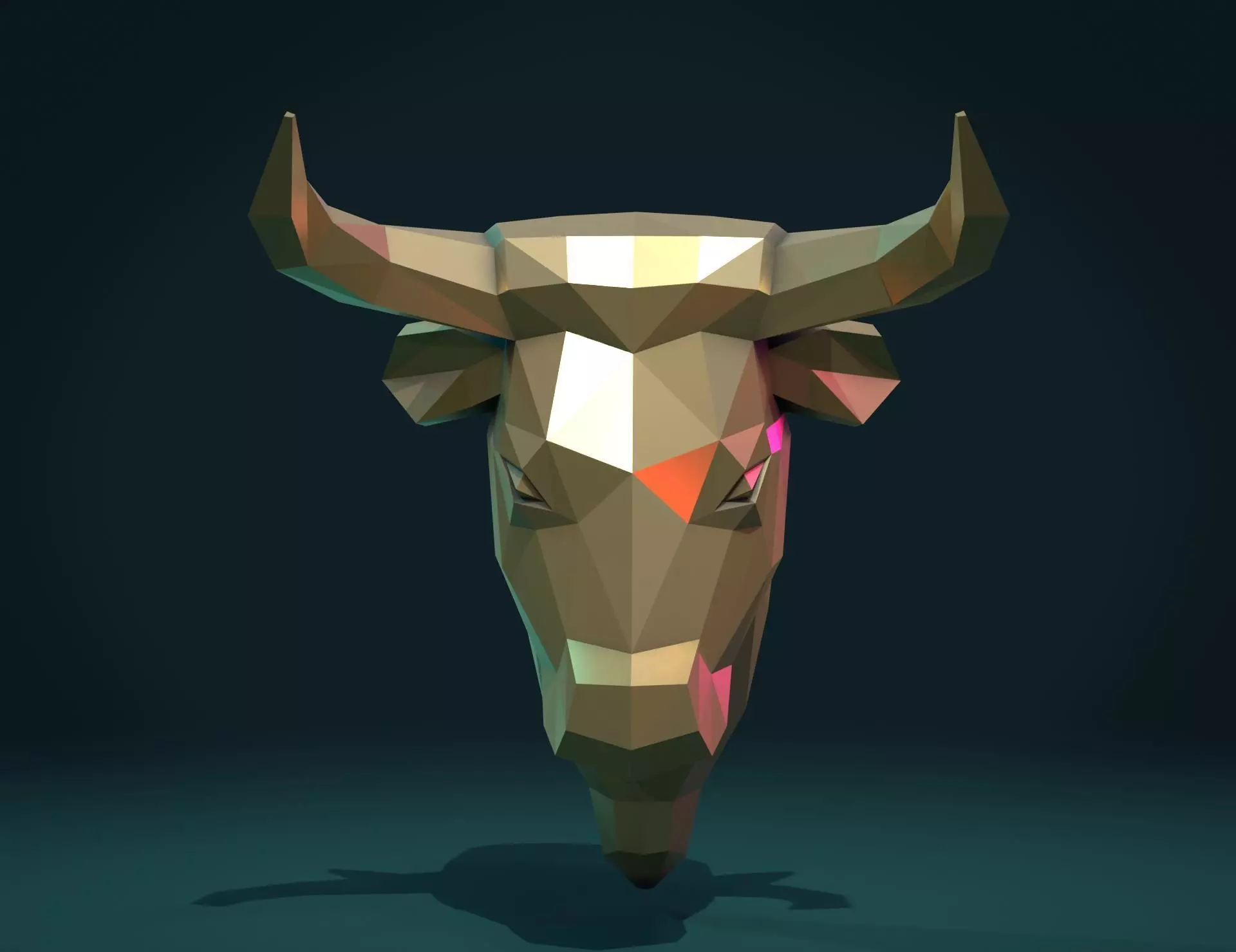 Bull  Head low Poly 3D print model_0