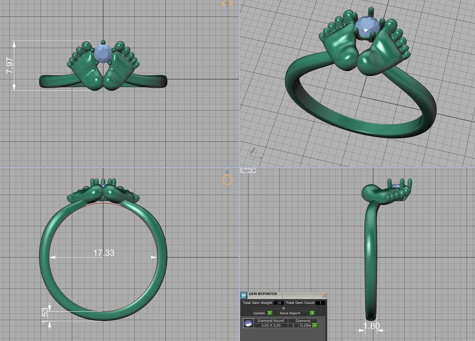 Baby Foot Ring Newborn Ring Birthstone 3dmodel 3D print model_16
