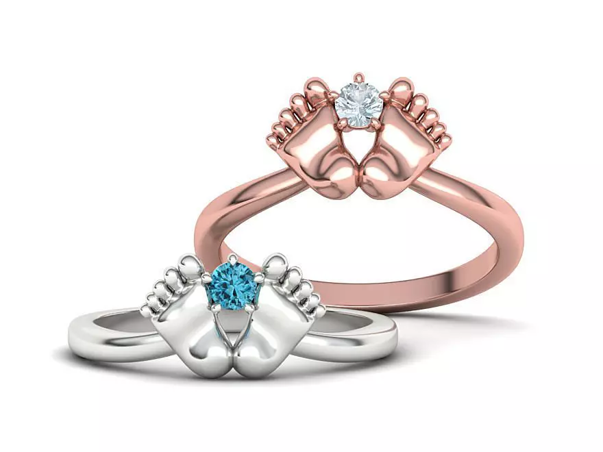 Baby Foot Ring Newborn Ring Birthstone 3dmodel 3D print model_0