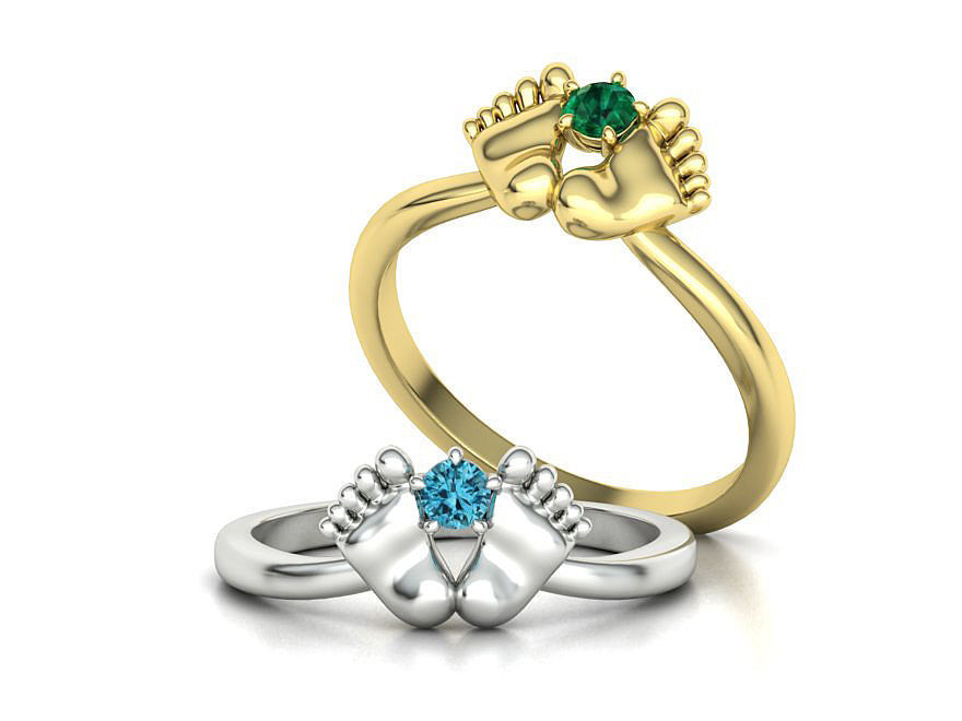 Baby Foot Ring Newborn Ring Birthstone 3dmodel 3D print model_8