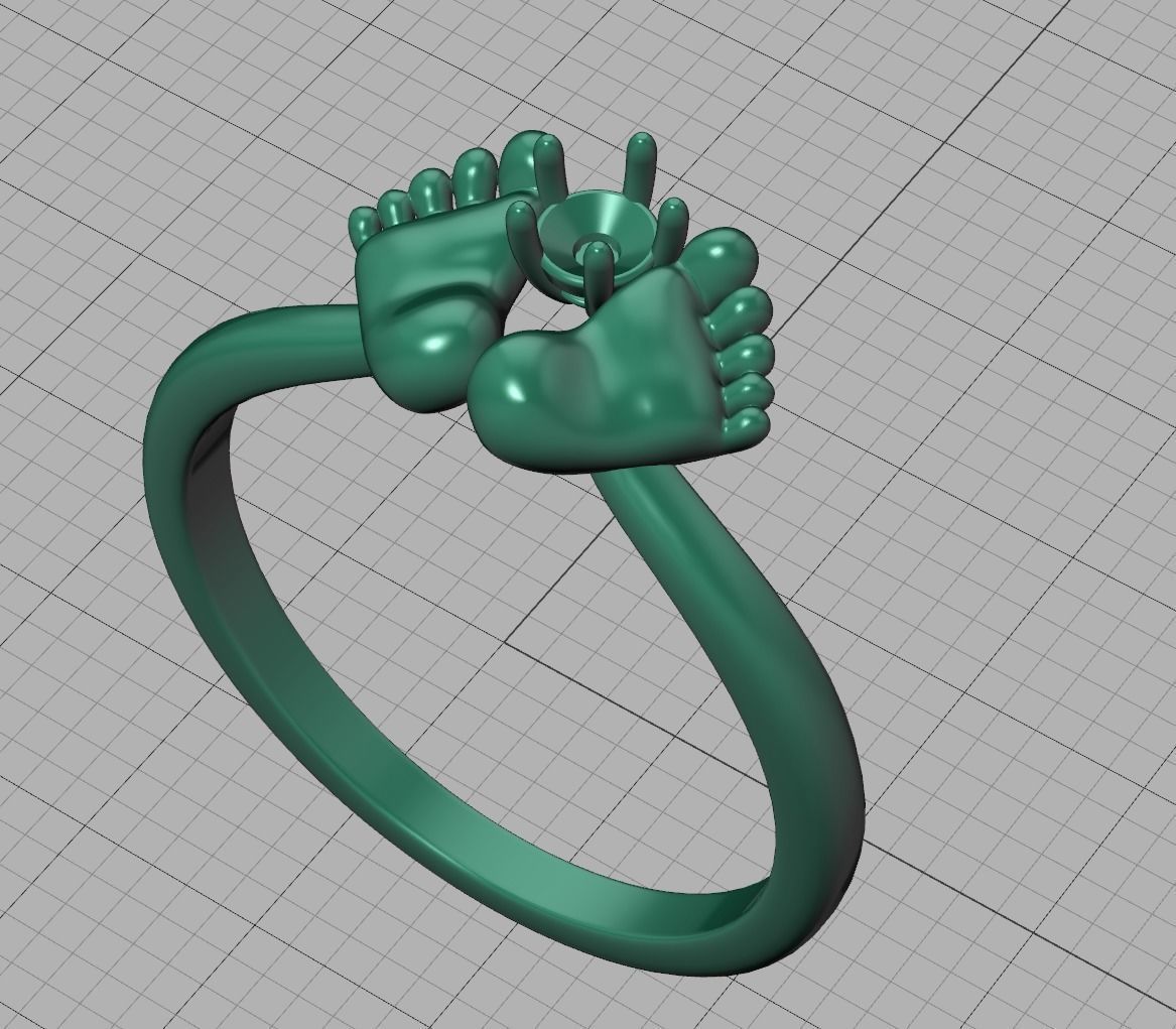 Baby Foot Ring Newborn Ring Birthstone 3dmodel 3D print model_22