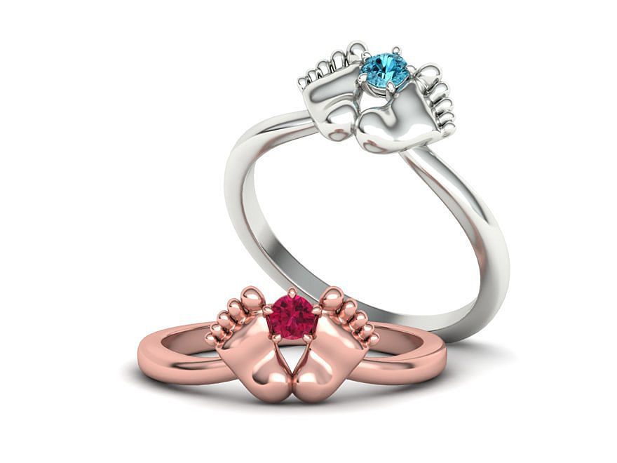 Baby Foot Ring Newborn Ring Birthstone 3dmodel 3D print model_9