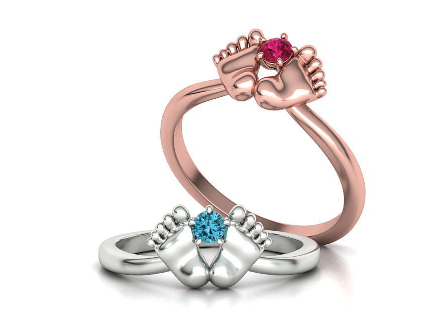 Baby Foot Ring Newborn Ring Birthstone 3dmodel 3D print model_1