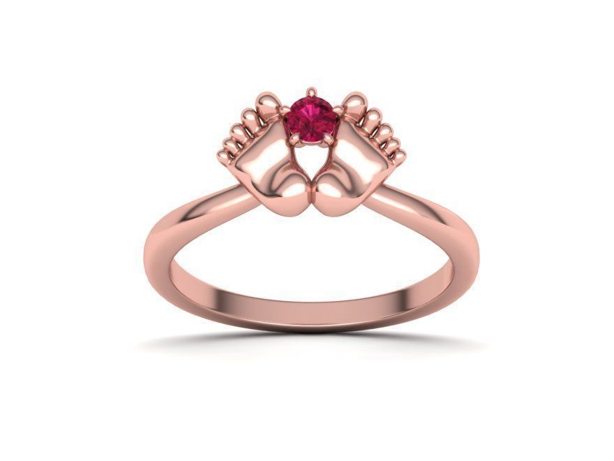Baby Foot Ring Newborn Ring Birthstone 3dmodel 3D print model_3