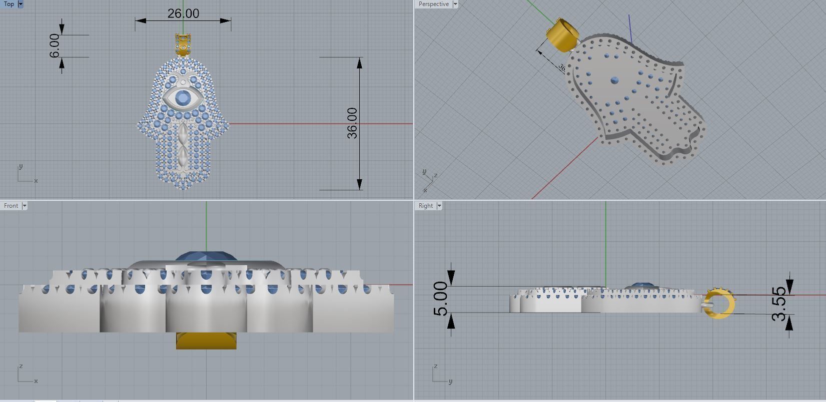 Hamsa hand Pendant Full Stones 3D print model_2