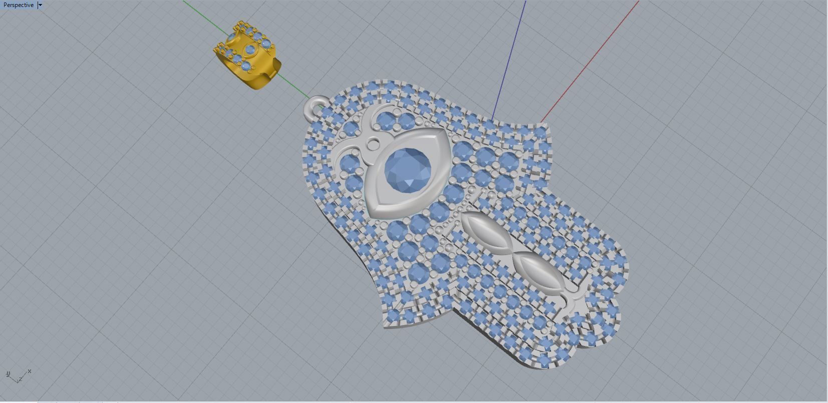 Hamsa hand Pendant Full Stones 3D print model_3