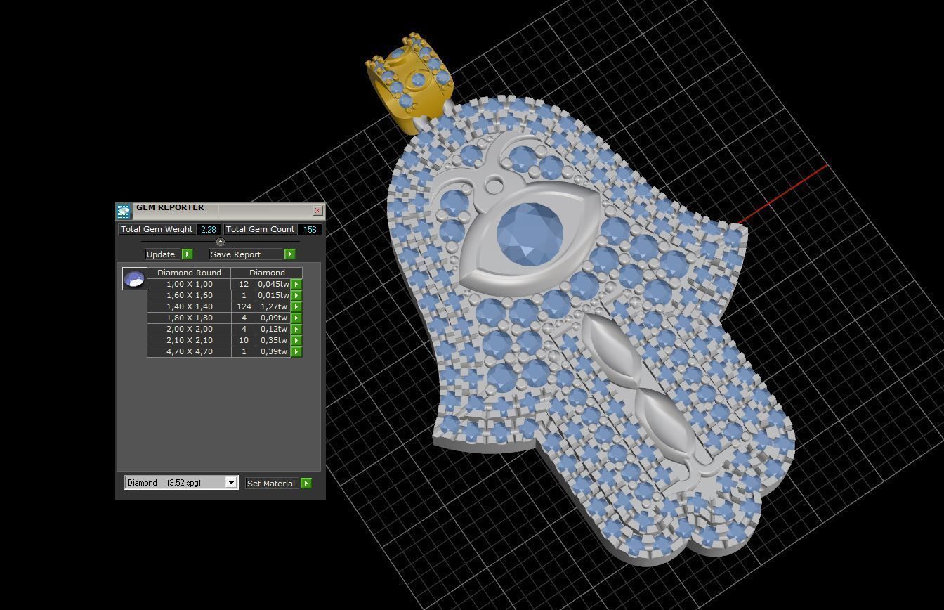 Hamsa hand Pendant Full Stones 3D print model_4