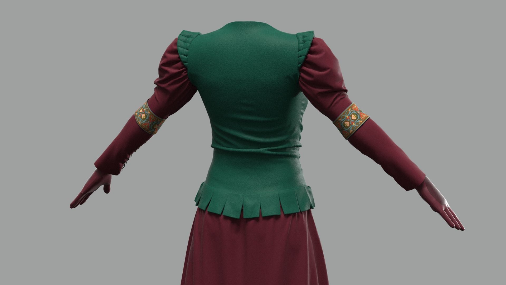 Medieval dress 3 Marvelous Designer project 3D model_3