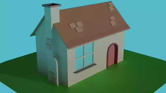 Low-poly House on field