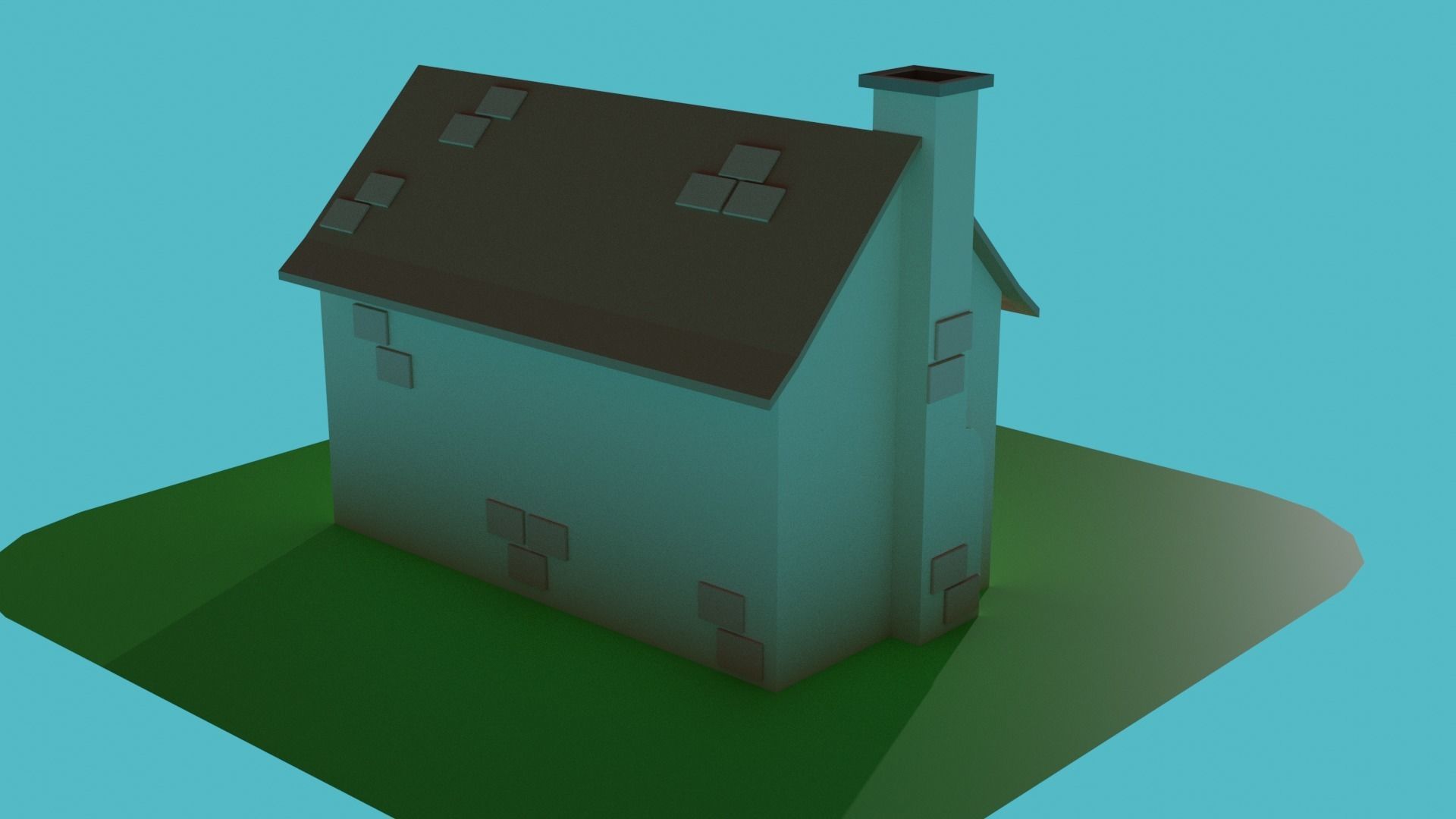 Low-poly House on field Low-poly 3D model_1