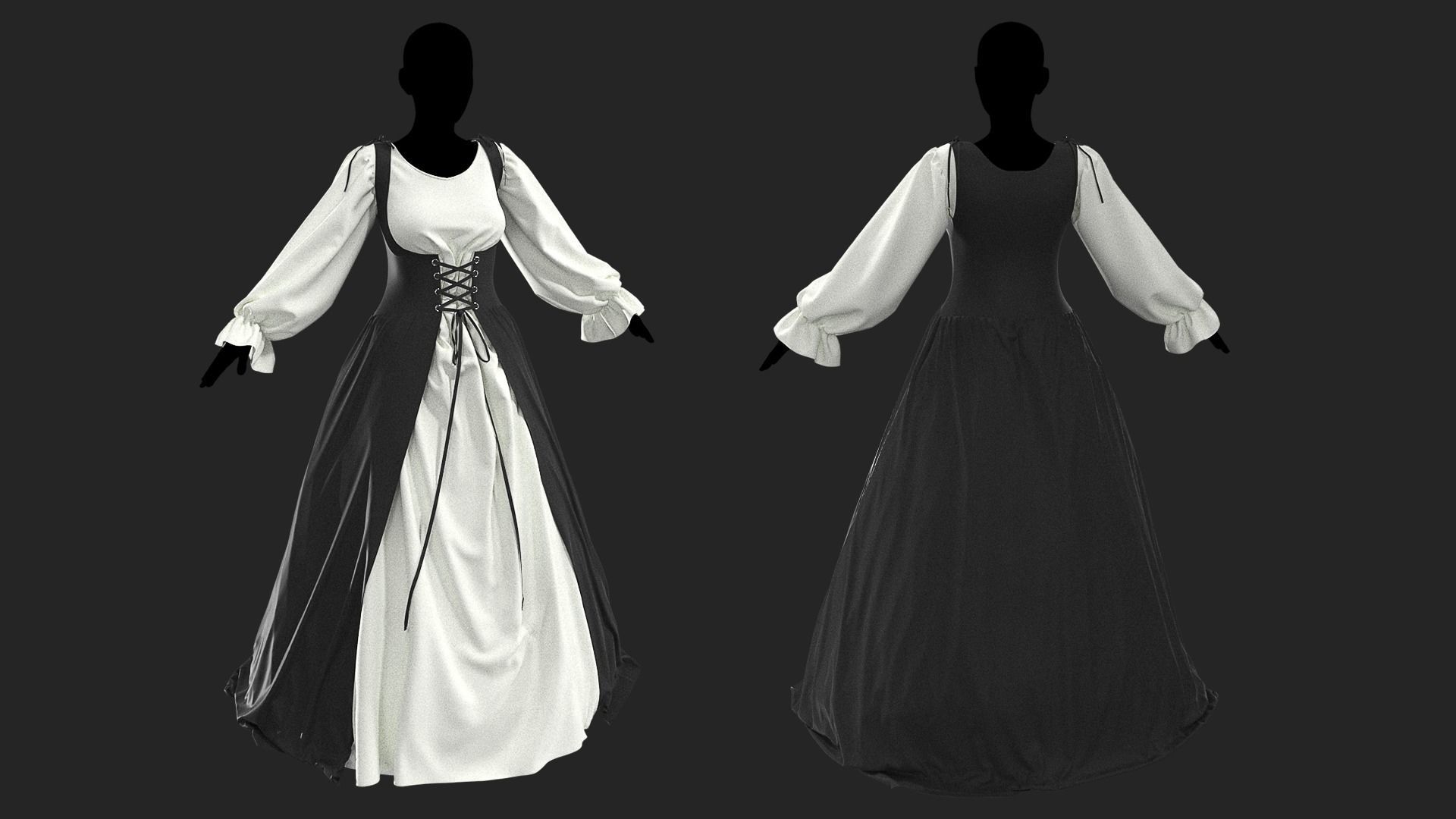 Medieval dress 1 Marvelous Designer project 3D model_2
