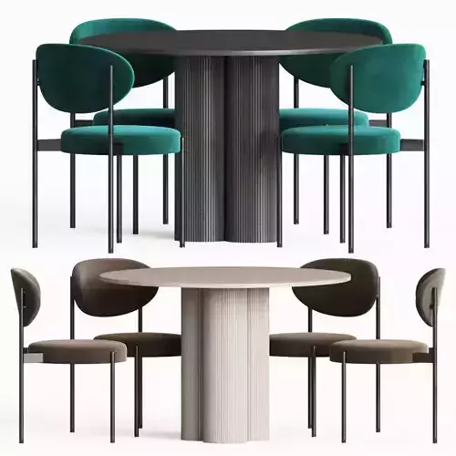 Dining Set table with four chairs in teal velvet