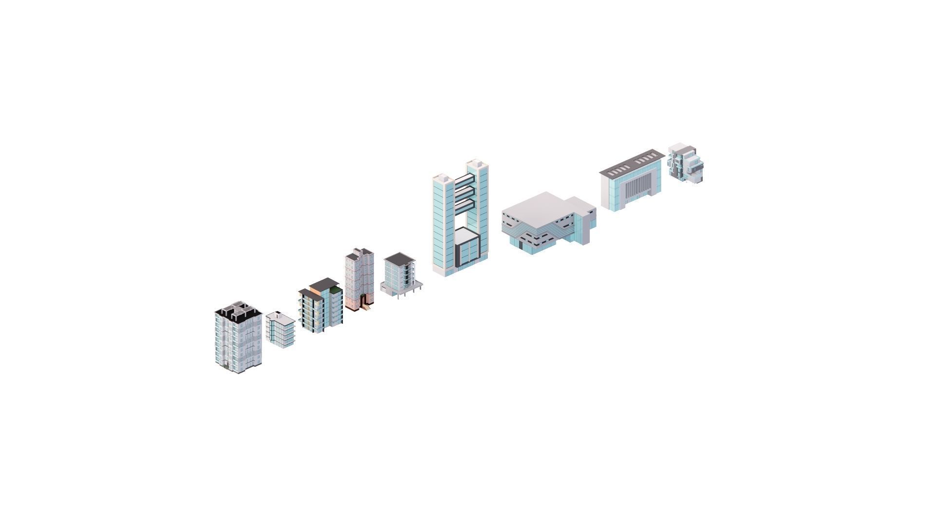 Low Poly Building Set - 15 Building 3D Model Collection_46