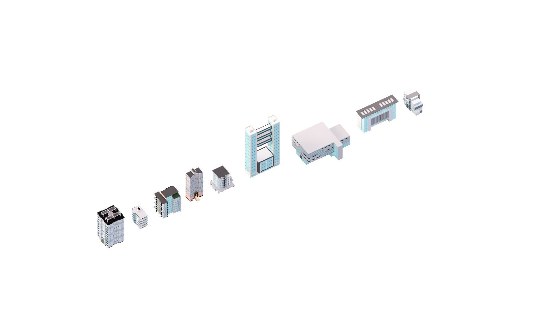 Low Poly Building Set - 15 Building 3D Model Collection_48