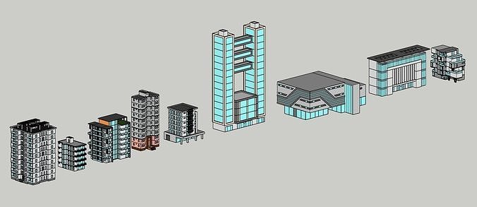 Low Poly Building Set - 15 Building 3D Model Collection