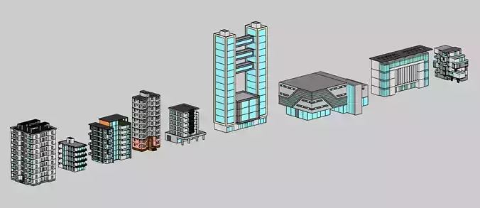 Low Poly Building Set - 15 Building 3D Model Collection
