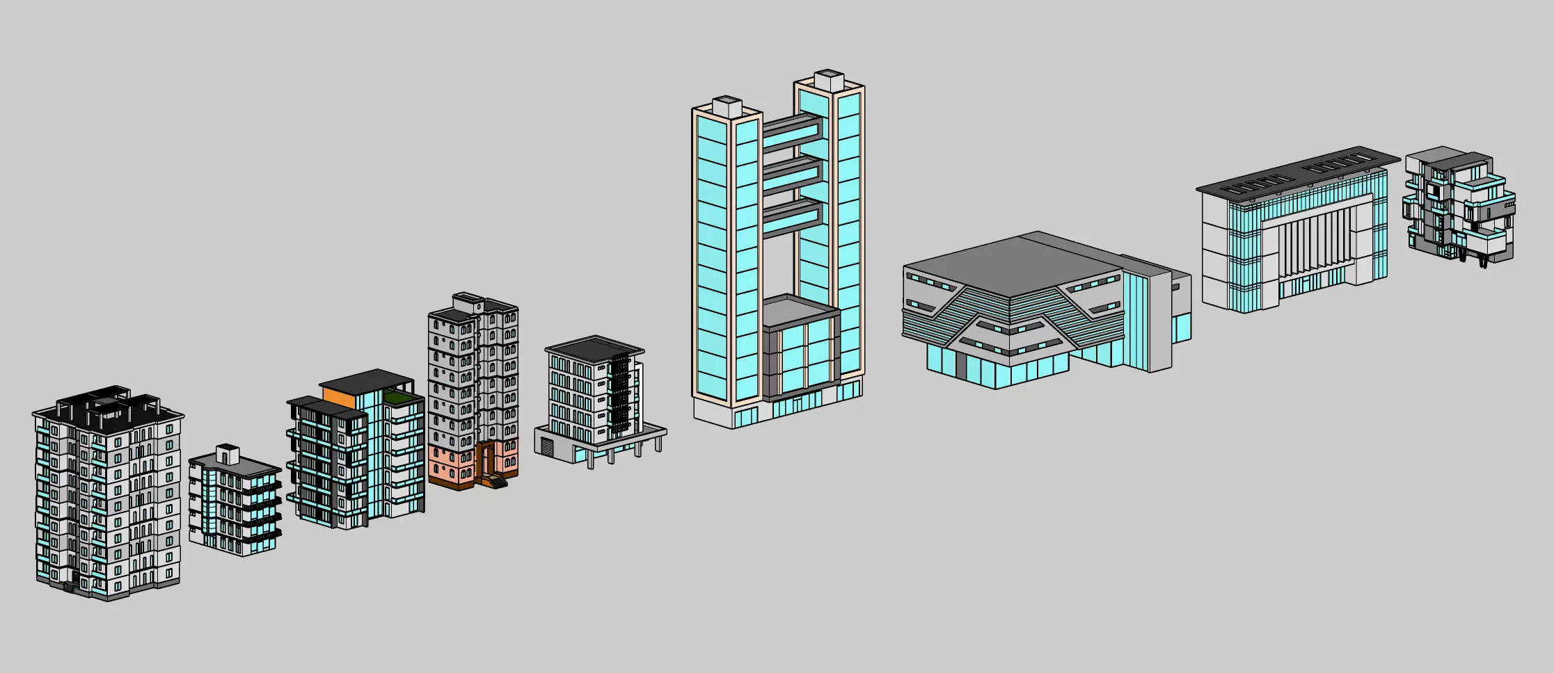 Low Poly Building Set - 15 Building 3D Model Collection_0