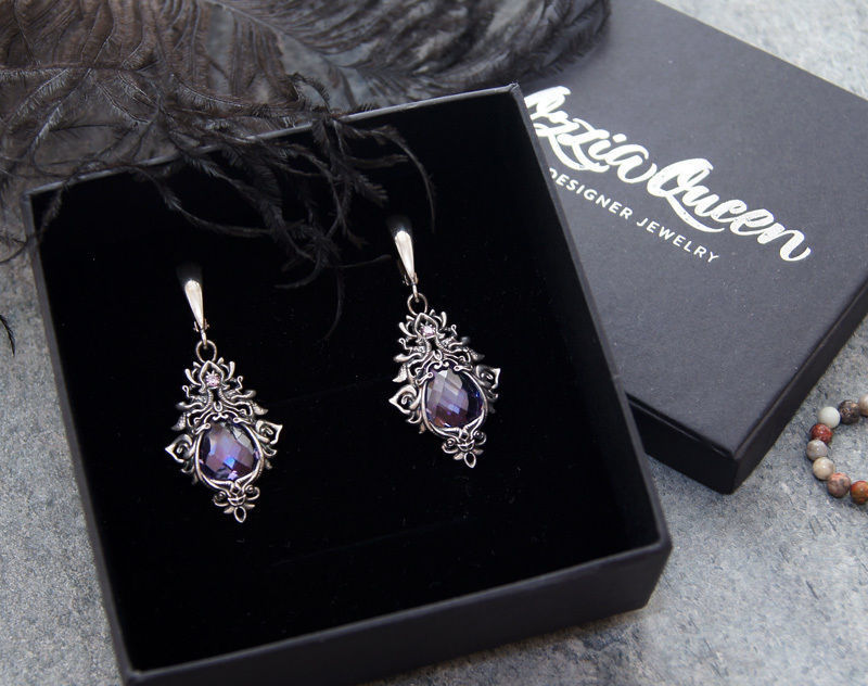 Dangle earrings with intricate pattern in fantasy style 3D print model_2