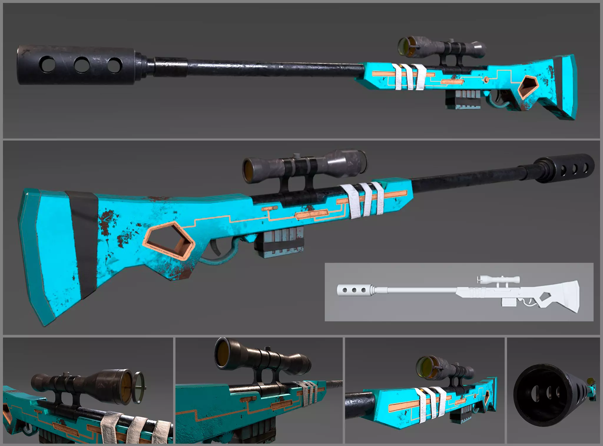 Stylized sniper rifle Low-poly 3D model