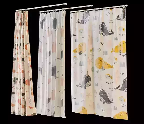 Shower curtain 6 prints 3 position 3D model