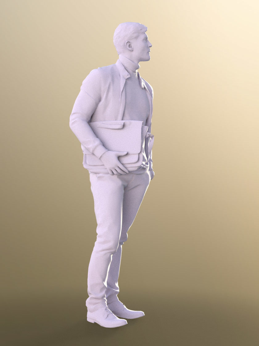 Andrew 10599 - Stylish Guy Man with leather jacket and suitcase Low-poly 3D model_5