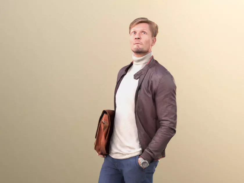 Andrew 10599 - Stylish Guy Man with leather jacket and suitcase Low-poly 3D model_0
