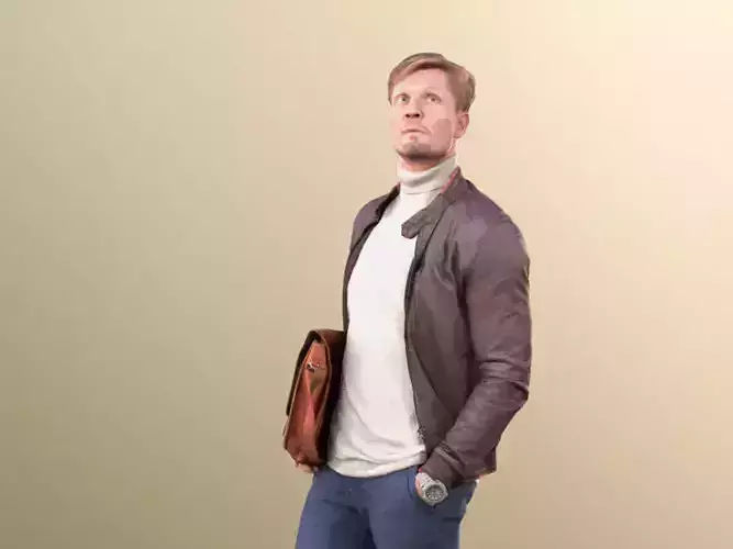 Andrew 10599 - Stylish Guy Man with leather jacket and suitcase 