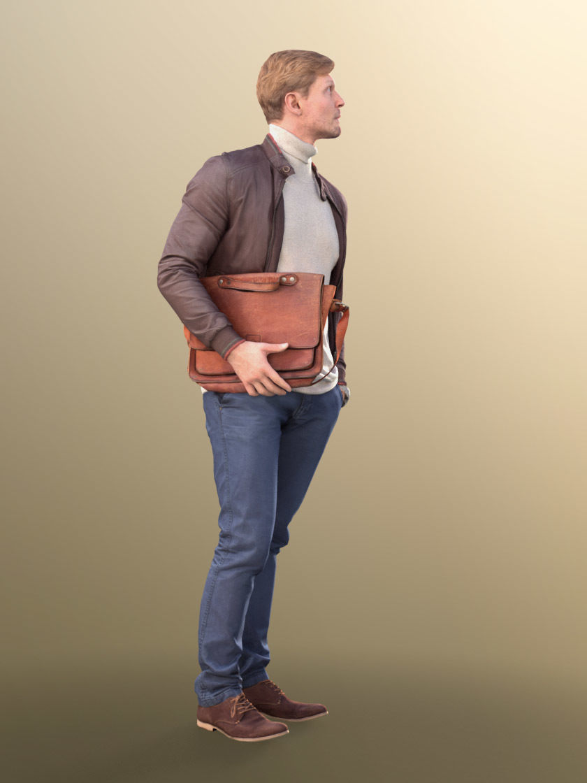 Andrew 10599 - Stylish Guy Man with leather jacket and suitcase Low-poly 3D model_3