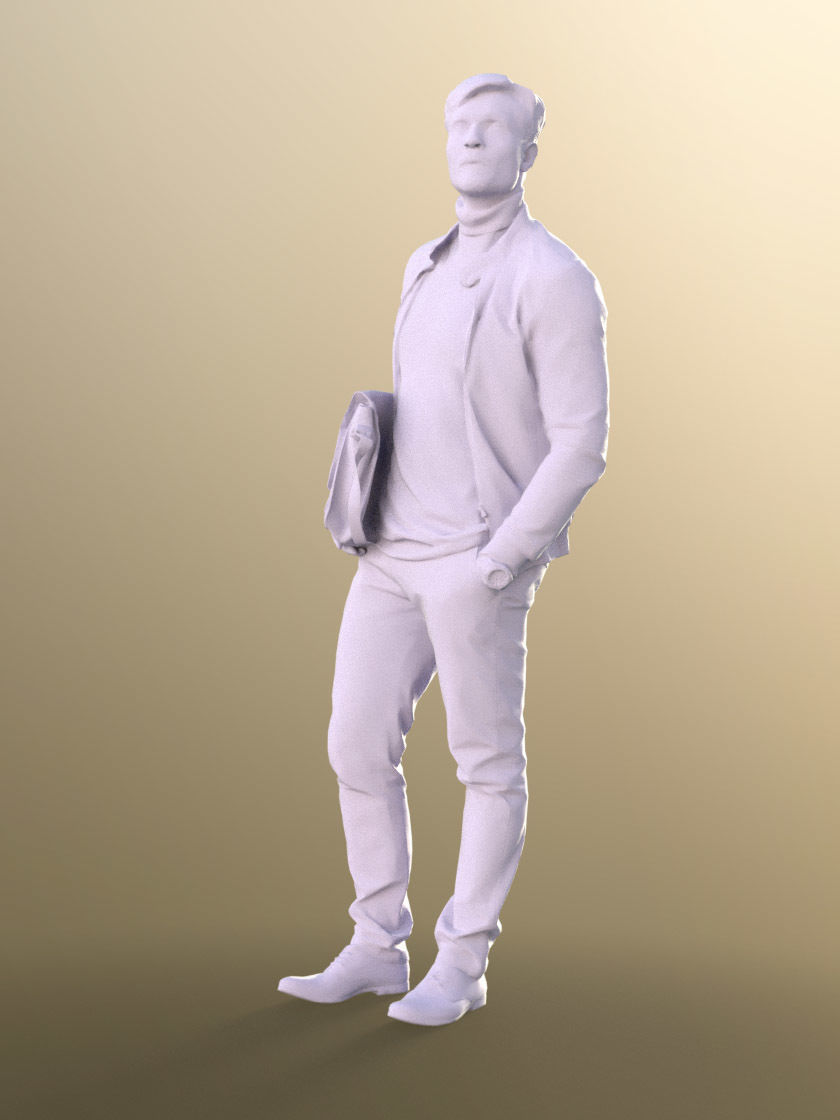 Andrew 10599 - Stylish Guy Man with leather jacket and suitcase Low-poly 3D model_4