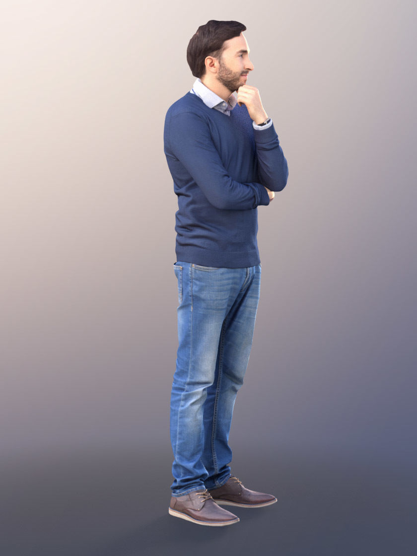 Anselmo 10955 - Casual Guy Man Beard Jeans Pullover  3D model_3