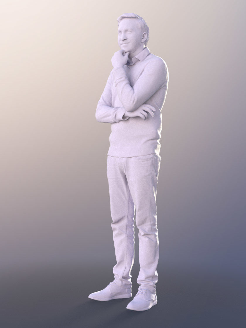 Anselmo 10955 - Casual Guy Man Beard Jeans Pullover  3D model_4