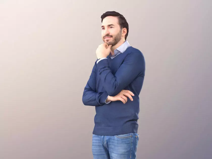 Anselmo 10955 - Casual Guy Man Beard Jeans Pullover  3D model_0