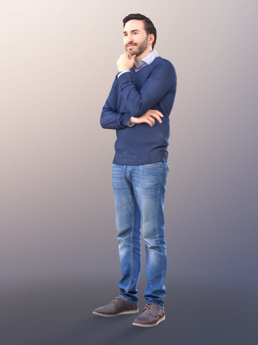 Anselmo 10955 - Casual Guy Man Beard Jeans Pullover  3D model_2