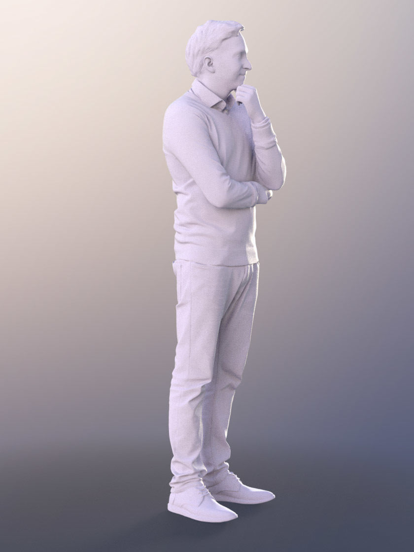 Anselmo 10955 - Casual Guy Man Beard Jeans Pullover  3D model_5