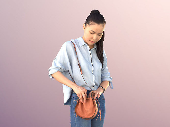 Anita 11242 - Asian Girl Shopping Paying With Bag  3D model