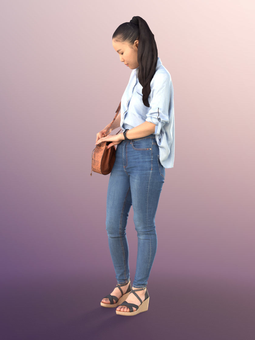 Anita 11242 - Asian Girl Shopping Paying With Bag 3D model_3