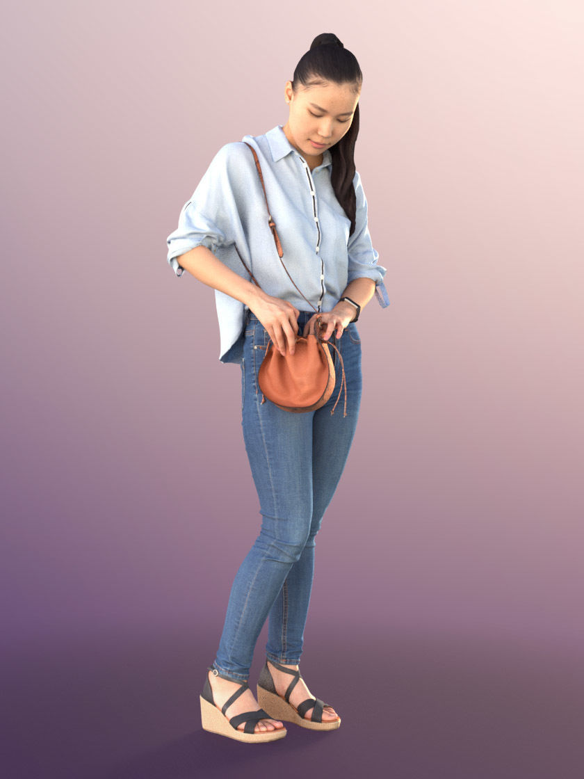 Anita 11242 - Asian Girl Shopping Paying With Bag 3D model_2