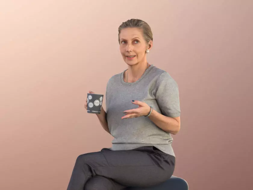 Bridget 11257 - Older Woman Sitting With Coffe Talking 3D model_0