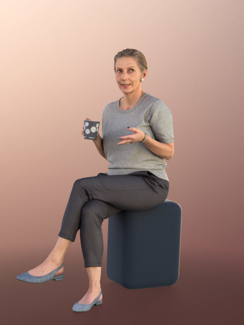 Bridget 11257 - Older Woman Sitting With Coffe Talking 3D model_2