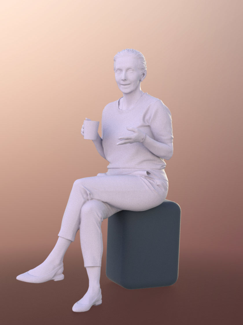 Bridget 11257 - Older Woman Sitting With Coffe Talking 3D model_4